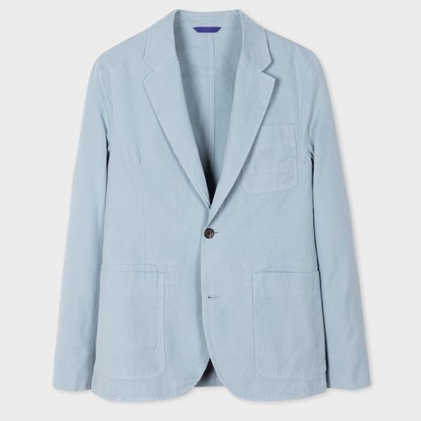 Sky Blue Cotton-Linen Patch-Pocket Blazer