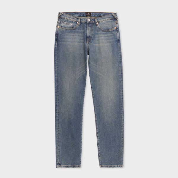 Tapered-Fit Antique-Wash Stretch Denim Jeans