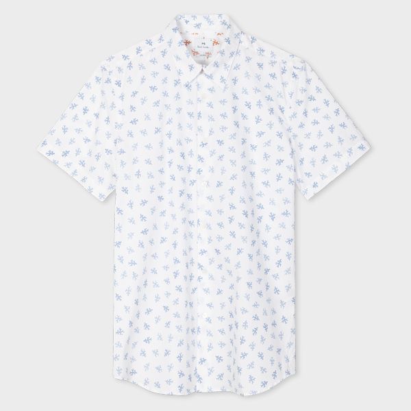 Tailored-Fit White Cotton 'Coral' Short-Sleeve Shirt