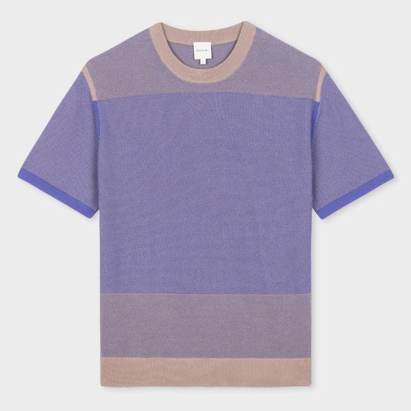 Purple Cotton Knitted Panelled T-Shirt