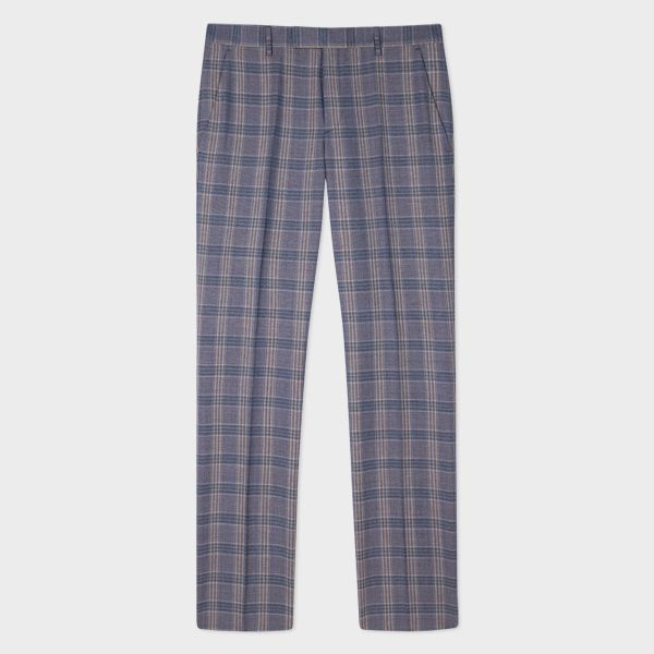 Slim-Fit Blue Wool Check Trousers