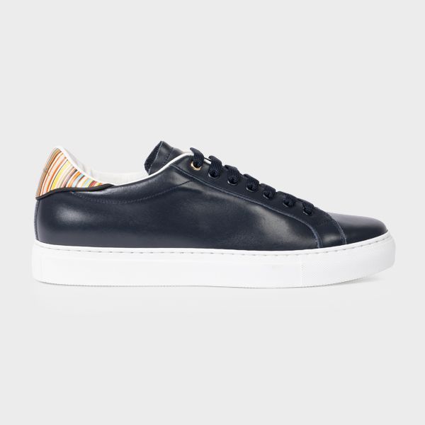 Navy Leather 'Beck' Trainers With 'Signature Stripe' Heel Panels