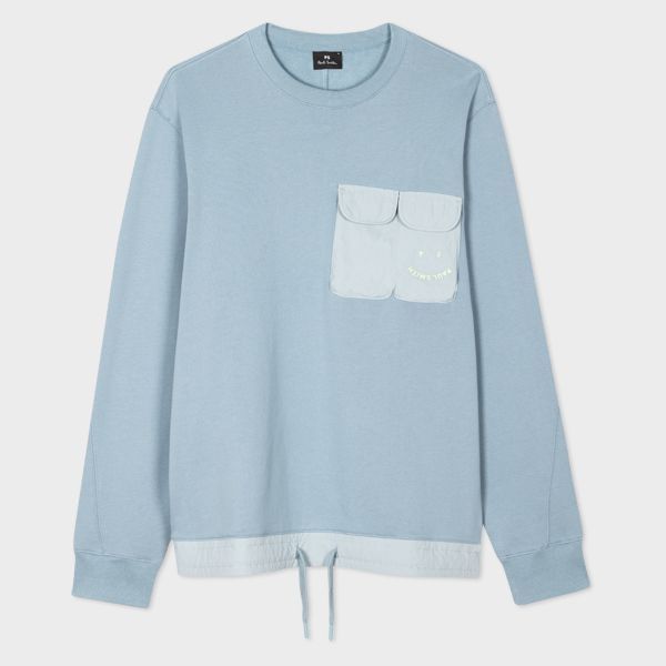Blue 'Happy' Nylon Pocket Sweatshirt