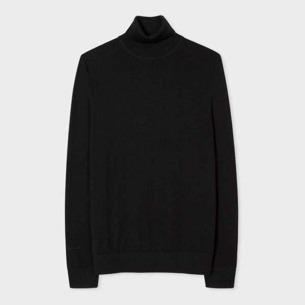 Black Merino Roll-Neck Sweater With 'Signature Stripe' Trim