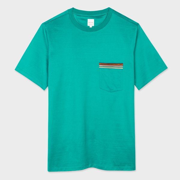Mid Blue 'Signature Stripe' Pocket T-Shirt