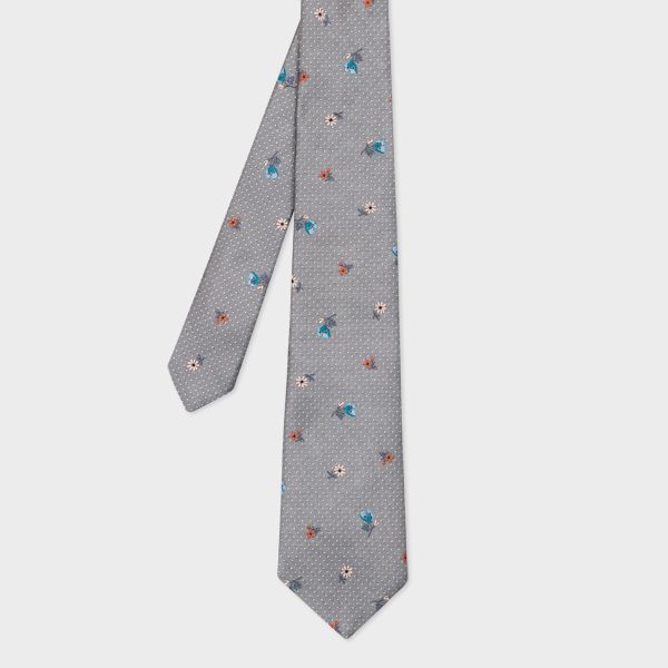 Grey Silk 'Floral Spot' Tie