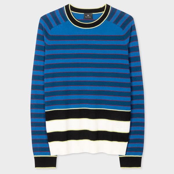 Blue Colour Stripe Contrast Sweater