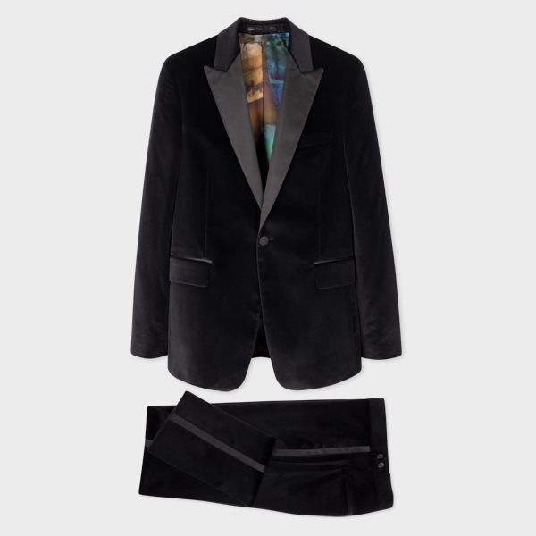 Tailored-Fit Black Velvet Evening Suit