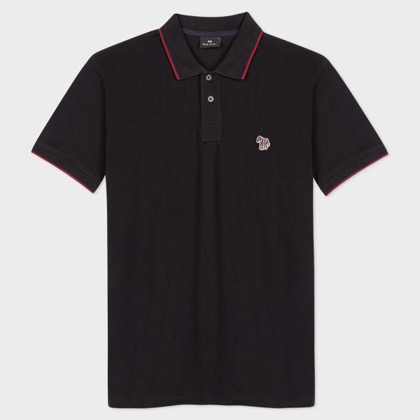 Slim-Fit Black Zebra Logo Polo Shirt With Red Tipping