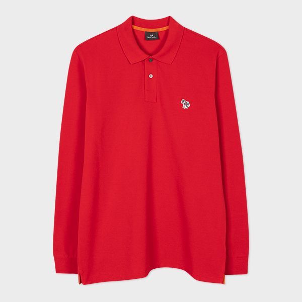 Red Cotton Zebra Long-Sleeve Polo Shirt