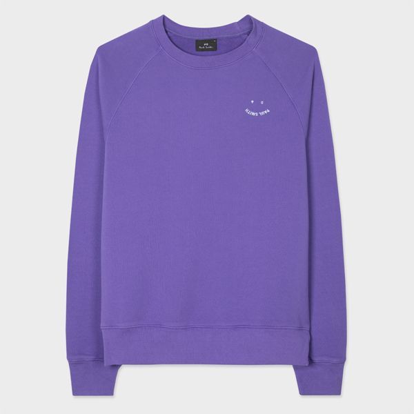 Purple Cotton 'Happy' Raglan Sweatshirt