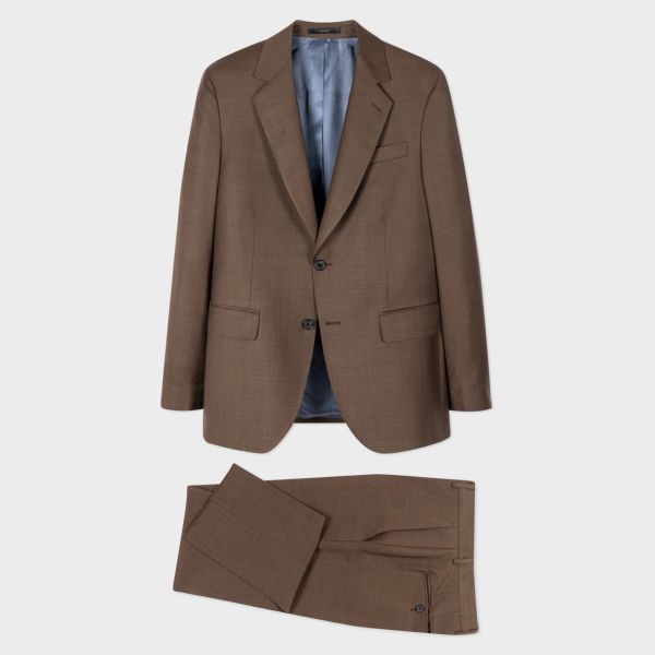 Tailored-Fit Brown Wool Sharkskin Suit
