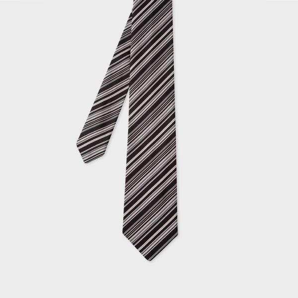 Black and White Stripe Silk Tie