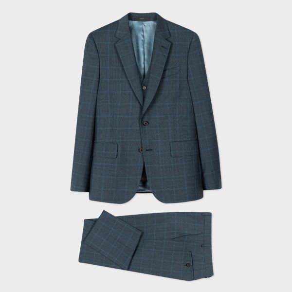 The Soho - Tailored-Fit Slate Check Wool Three-Piece Suit