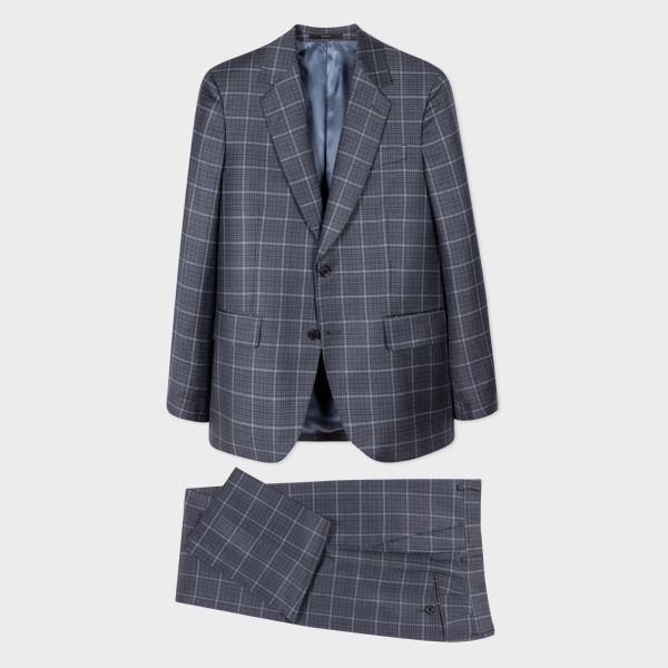Tailored-Fit Grey And Blue Check Wool-Cashmere Suit
