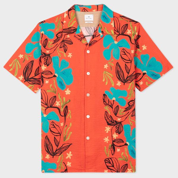 Red Casual-Fit 'Sea Floral' Short-Sleeve Shirt