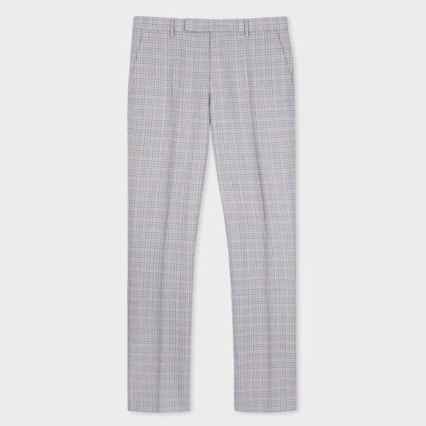 Slim-Fit Ecru and Sky Wool Check Trousers