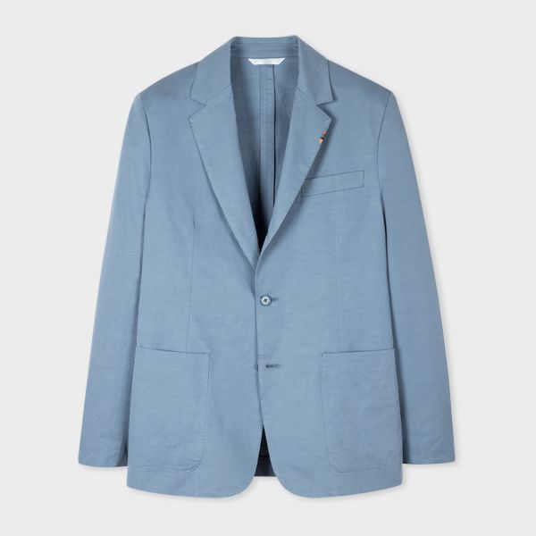 Sky Blue Cotton-Linen Three-Button Blazer