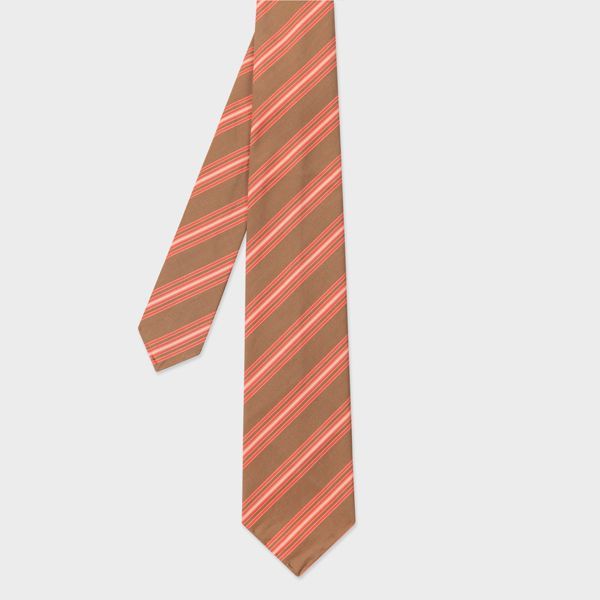 Brown and Orange Stripe Five-Fold Cotton Tie