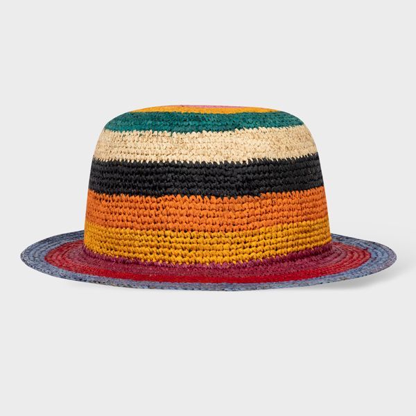 Multi Colour Stripe Crochet Straw Hat