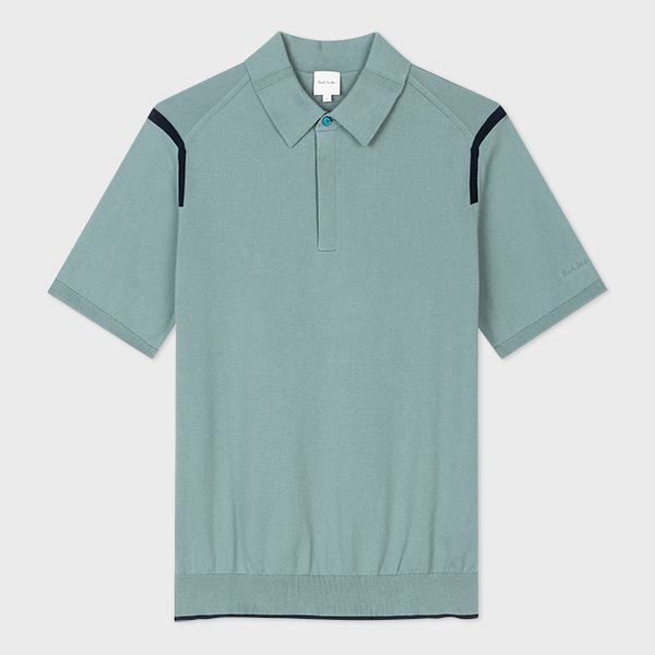 Sea Blue Knitted Cotton Polo Shirt