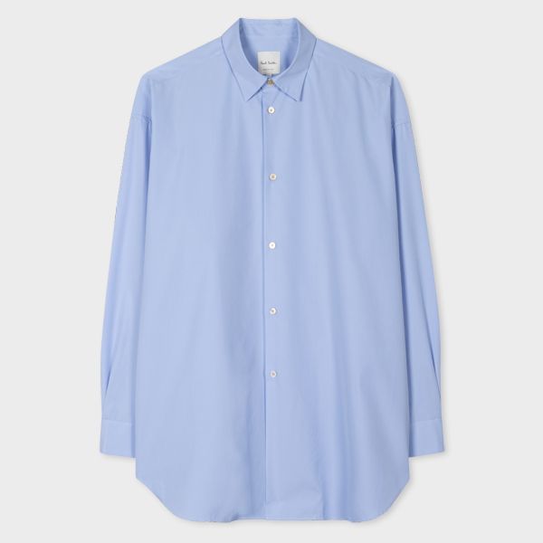 Oversized Sky Blue Cotton Long-Sleeve Shirt