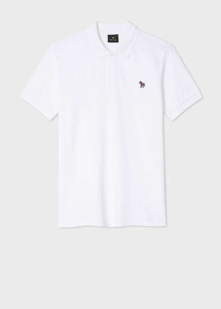 White Cotton-Piqué Zebra Logo Polo Shirt