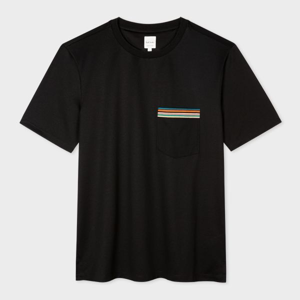 Black 'Signature Stripe' Pocket T-Shirt
