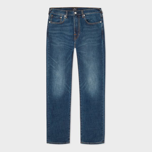 Tapered-Fit 'Crosshatch Stretch' Blue-Rinse Jeans