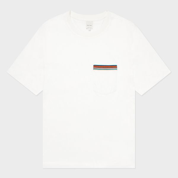 White 'Signature Stripe' Pocket T-Shirt