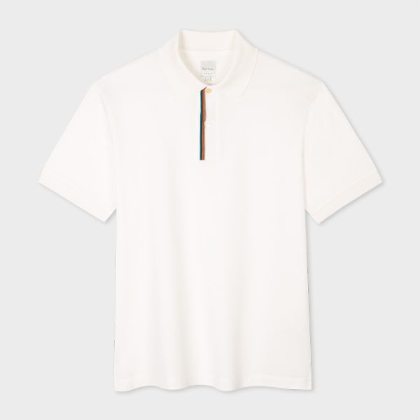 White 'Signature Stripe' Trim Polo Shirt