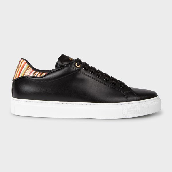 Black Leather 'Beck' Trainers With 'Signature Stripe' Heel Panels