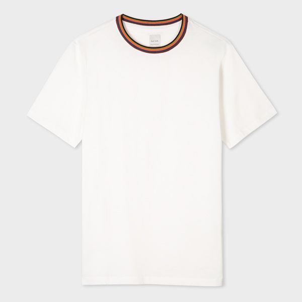 White 'Artist Stripe' Collar Cotton T-Shirt