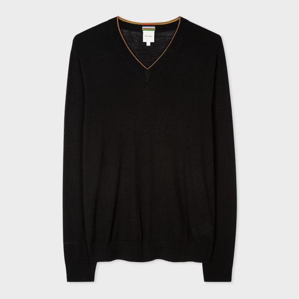 Black V-Neck Merino Wool Sweater