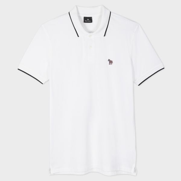 Slim-Fit White Zebra Logo Polo Shirt With Black Tipping
