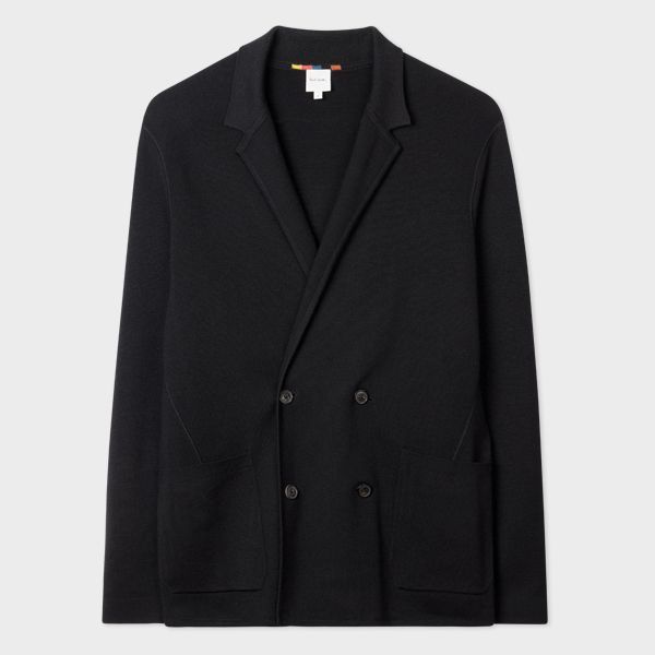 Black Wool Knitted Double-Breasted Blazer