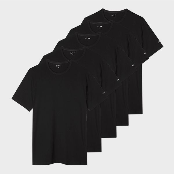 Black Cotton Lounge T-Shirts Five Pack