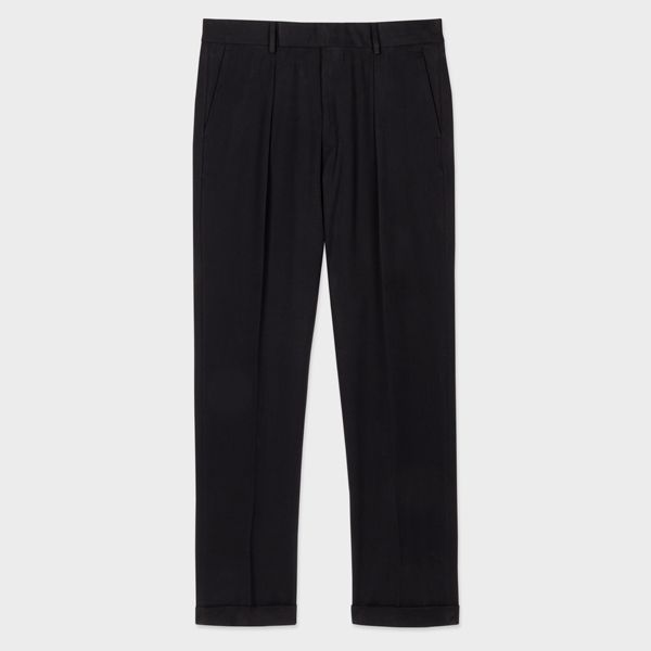 Black Cotton-Cashmere Single Pleat Trousers