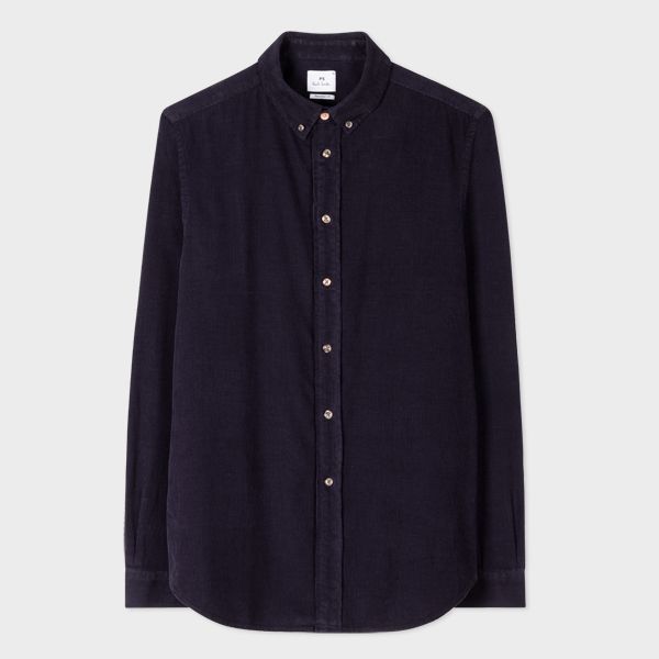 Tailored-Fit Navy Corduroy Shirt