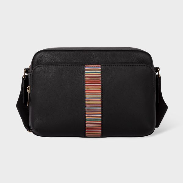 Black Cross-Body Bag With 'Signature Stripe' Panel