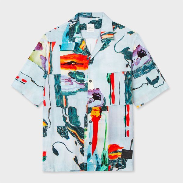 Tailored-Fit Sky Blue 'Glitch Floral' Shirt