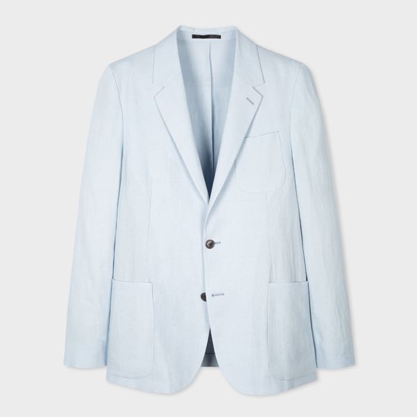 Tailored-Fit Light Blue Linen Patch-Pocket Unconstructed Blazer