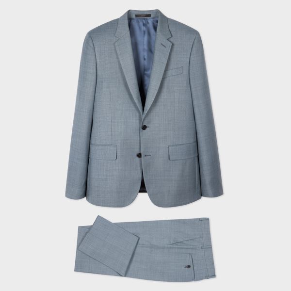The Soho - Soft Blue Tailored-Fit Sharkskin Suit