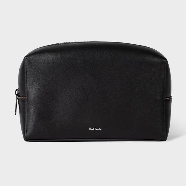 Black Leather Signature Wash Bag