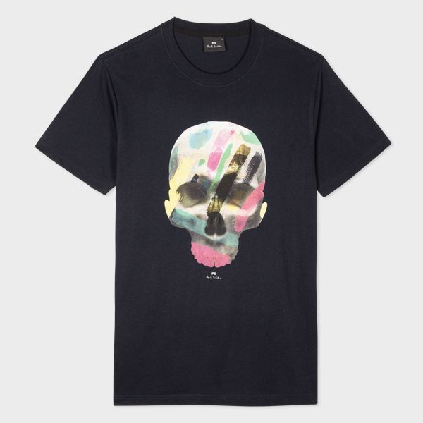 Navy Slim-Fit Cotton 'Skull' T-Shirt