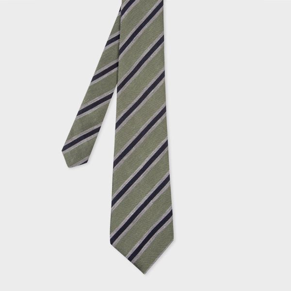 Green Silk-Linen Stripe Tie