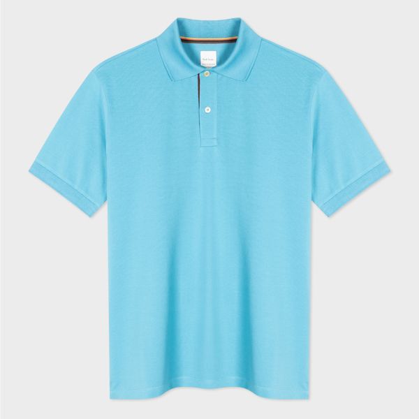 Sky Blue Cotton 'Artist Stripe' Placket Polo Shirt