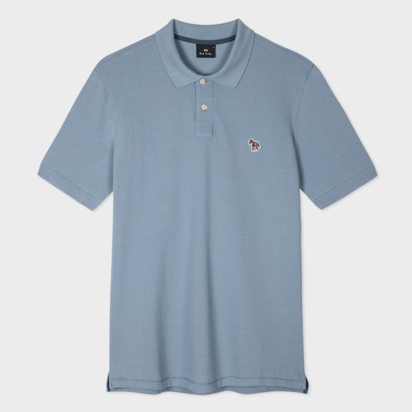 Sky Blue Cotton-Piqué Zebra Logo Polo Shirt
