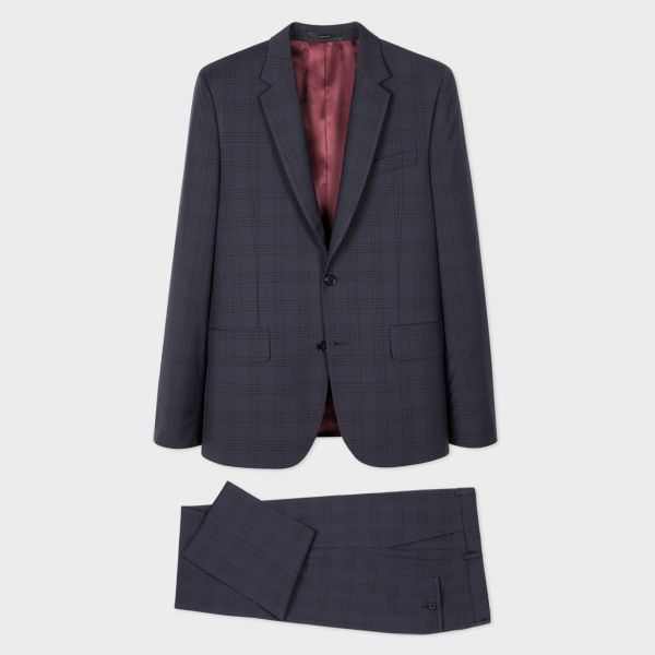 The Soho - Tailored-Fit Navy Tonal Check Wool Suit
