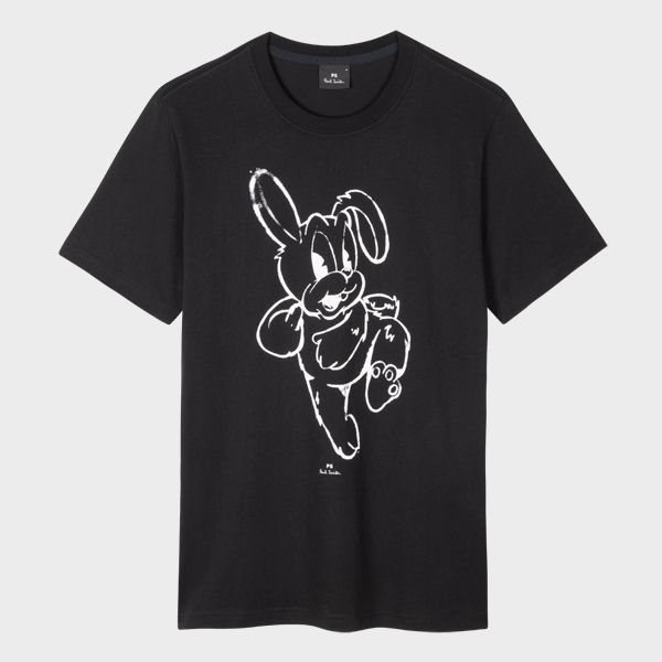 Black Slim-Fit Cotton 'Rabbit' T-Shirt